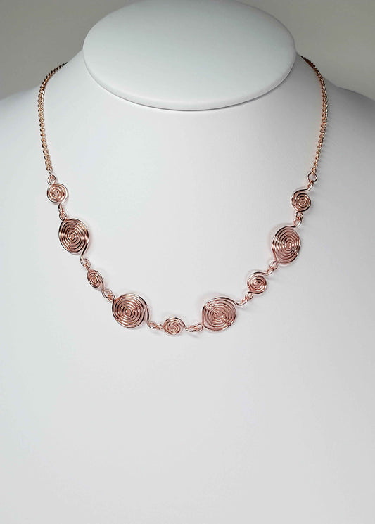 Handmade Rose Gold Spiral Necklace, Elegant Swirly Statement Necklace