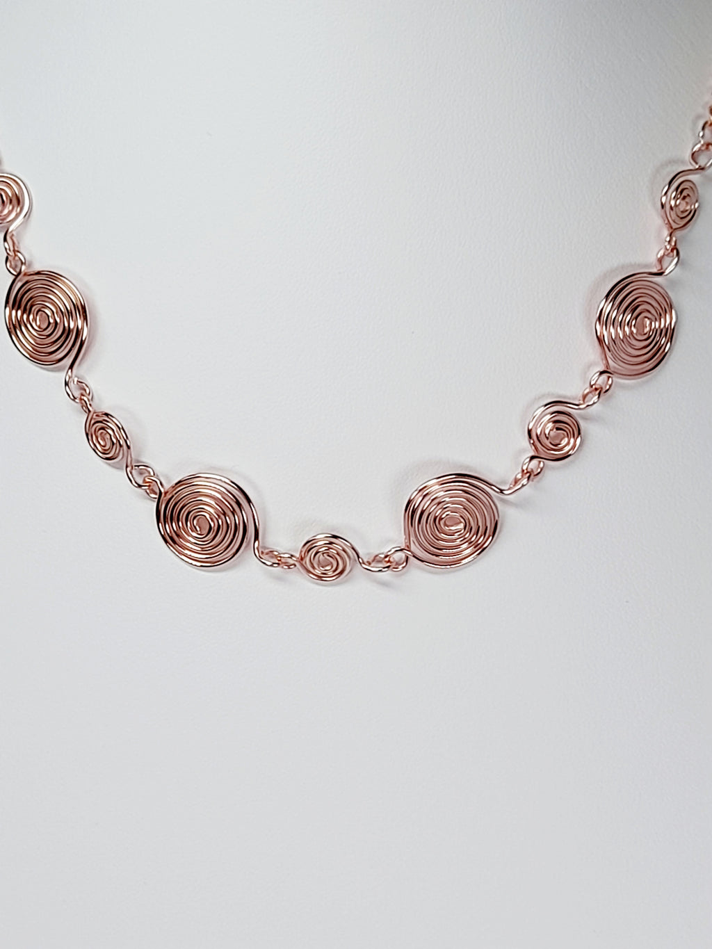 Handmade Rose Gold Spiral Necklace, Elegant Swirly Statement Necklace