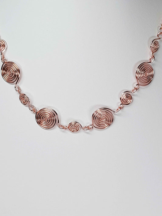 Handmade Rose Gold Spiral Necklace, Elegant Swirly Statement Necklace