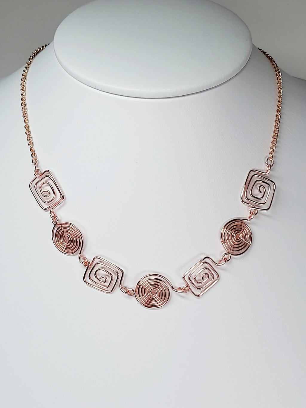 Super Swirly Rose Gold Round & Square Spiral Necklace