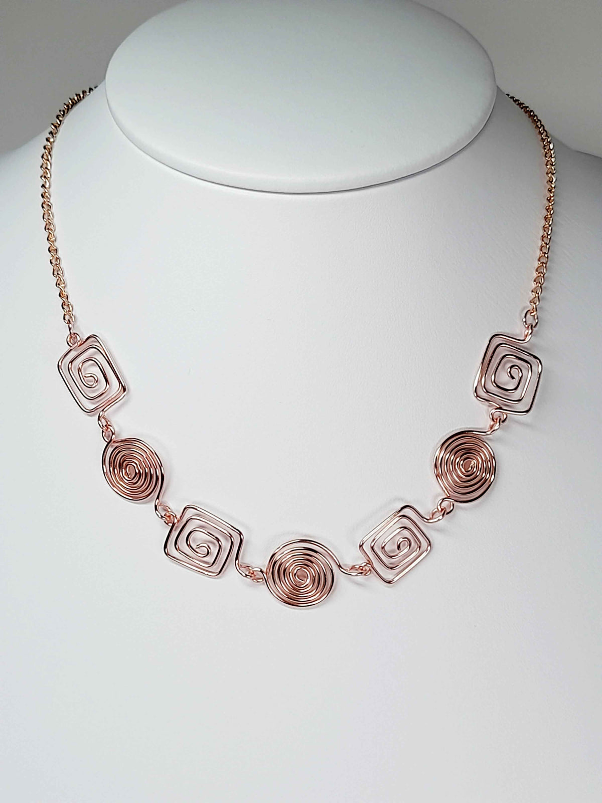 Super Swirly Rose Gold Round & Square Spiral Necklace