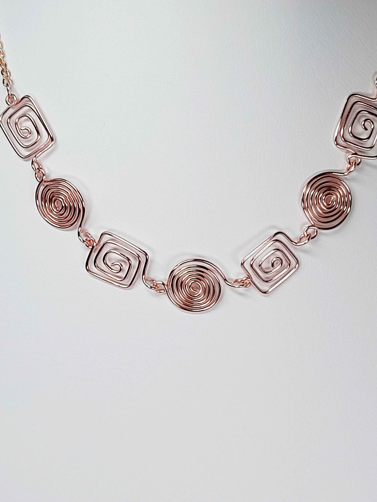Super Swirly Rose Gold Round & Square Spiral Necklace