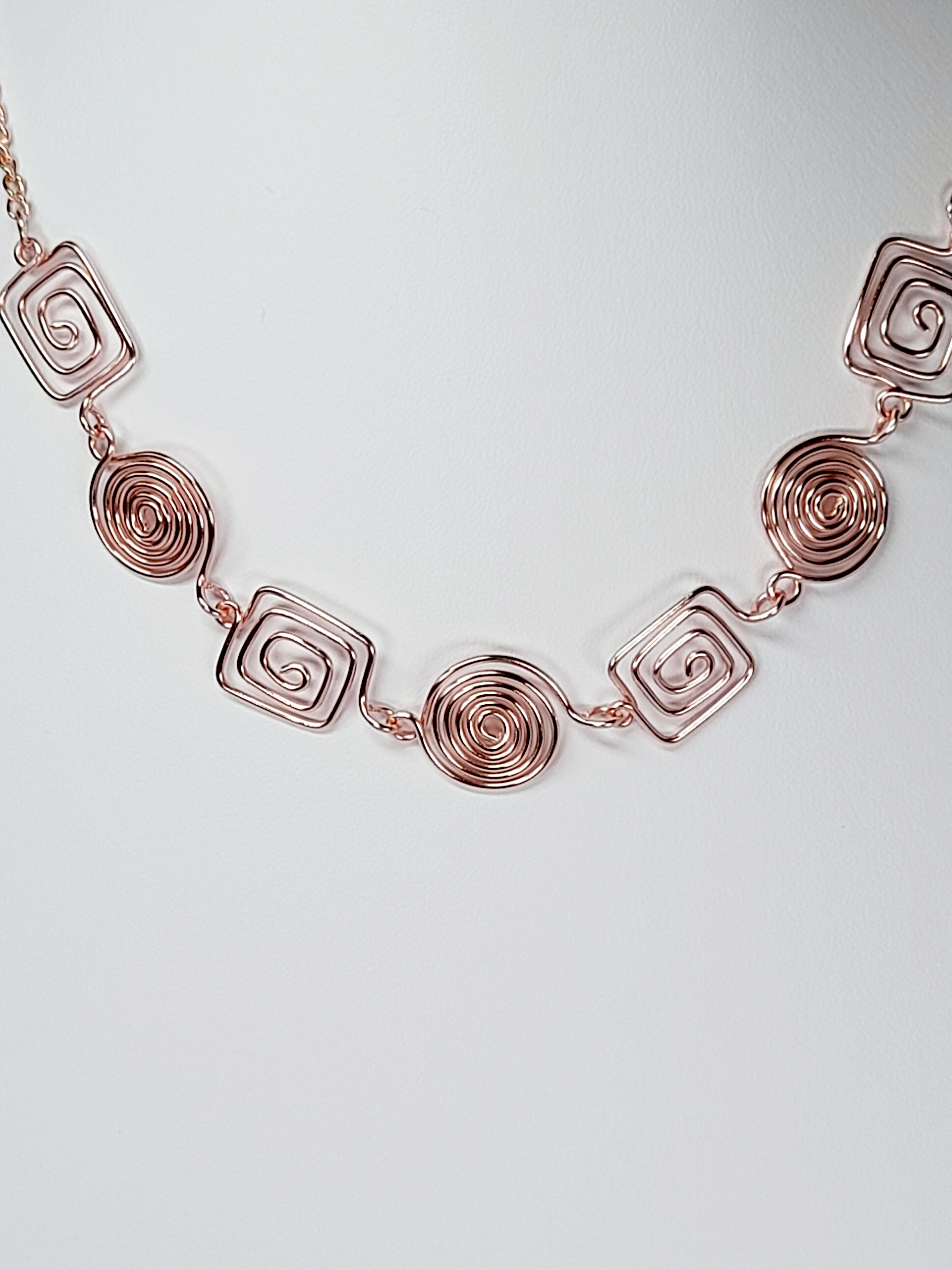 Super Swirly Rose Gold Round & Square Spiral Necklace