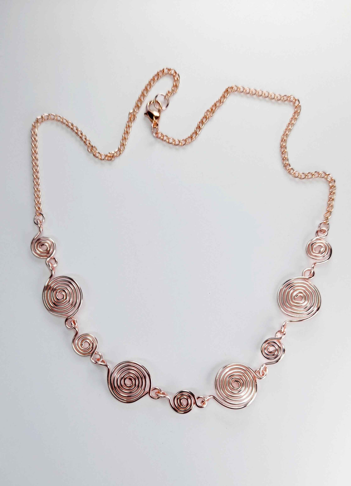 Handmade Rose Gold Spiral Necklace, Elegant Swirly Statement Necklace