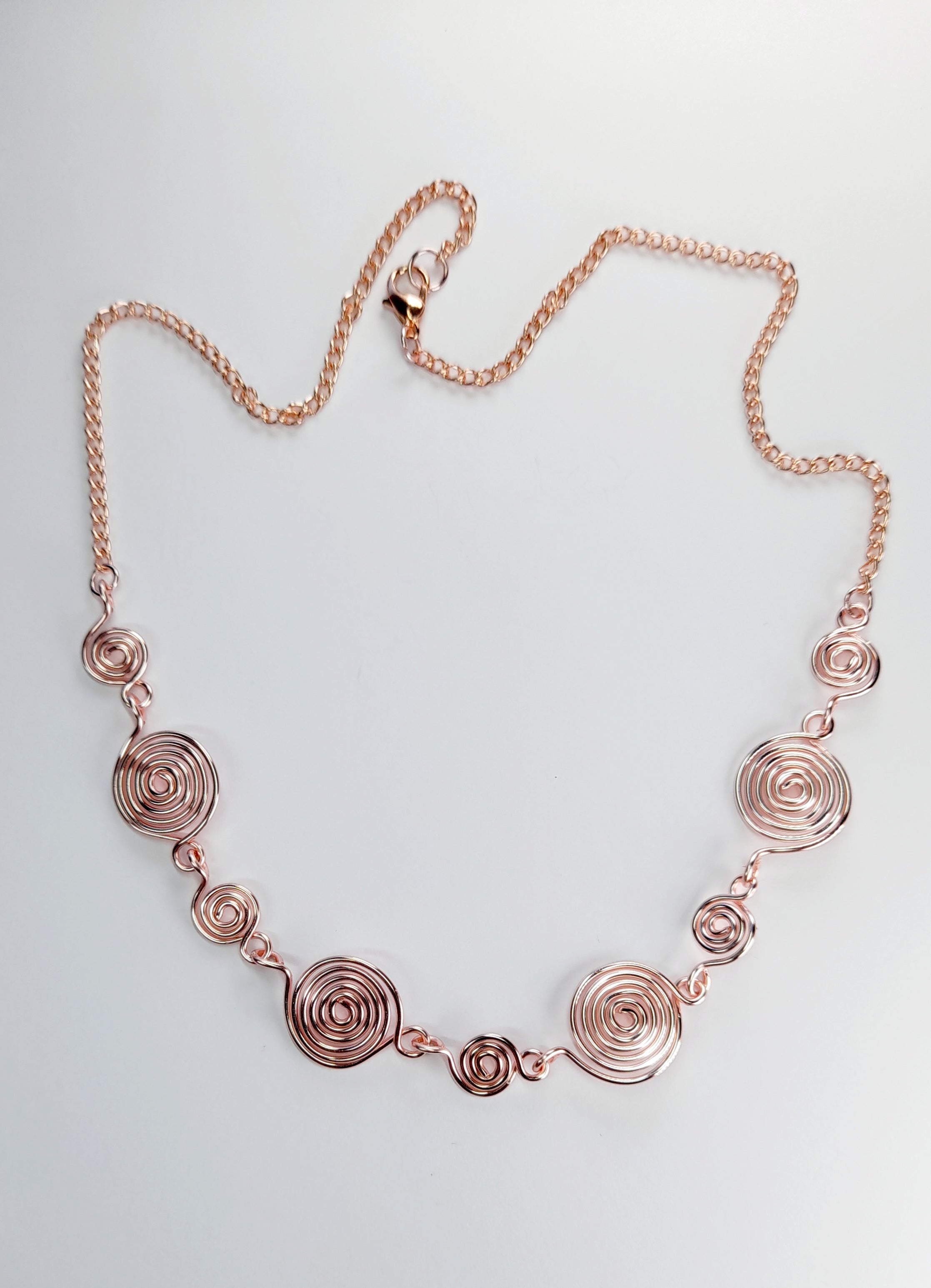 Handmade Rose Gold Spiral Necklace, Elegant Swirly Statement Necklace