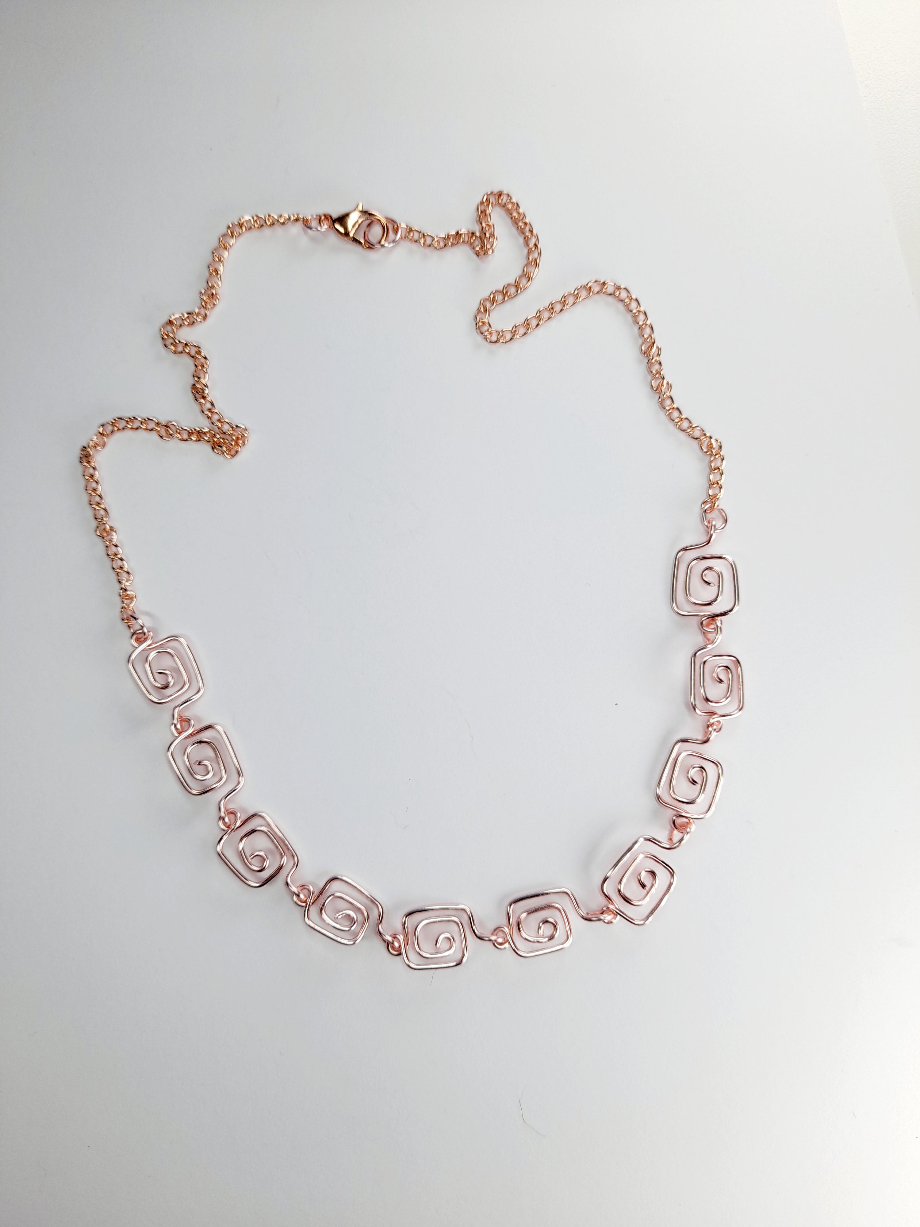 Dainty Super Swirly Rose Gold Square Spiral Necklace