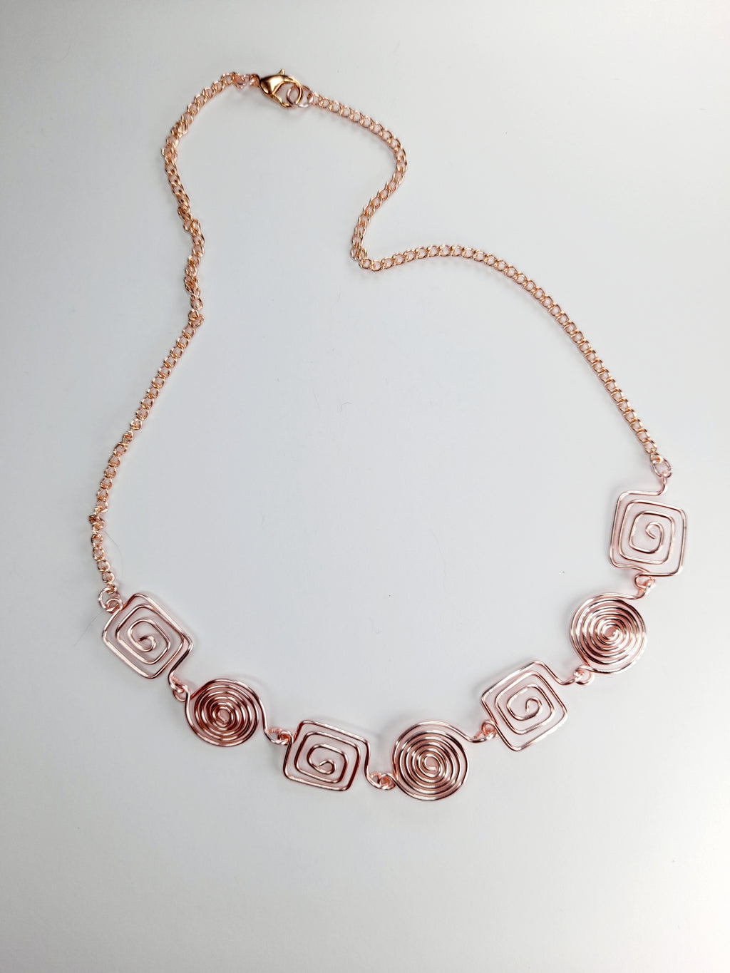 Super Swirly Rose Gold Round & Square Spiral Necklace