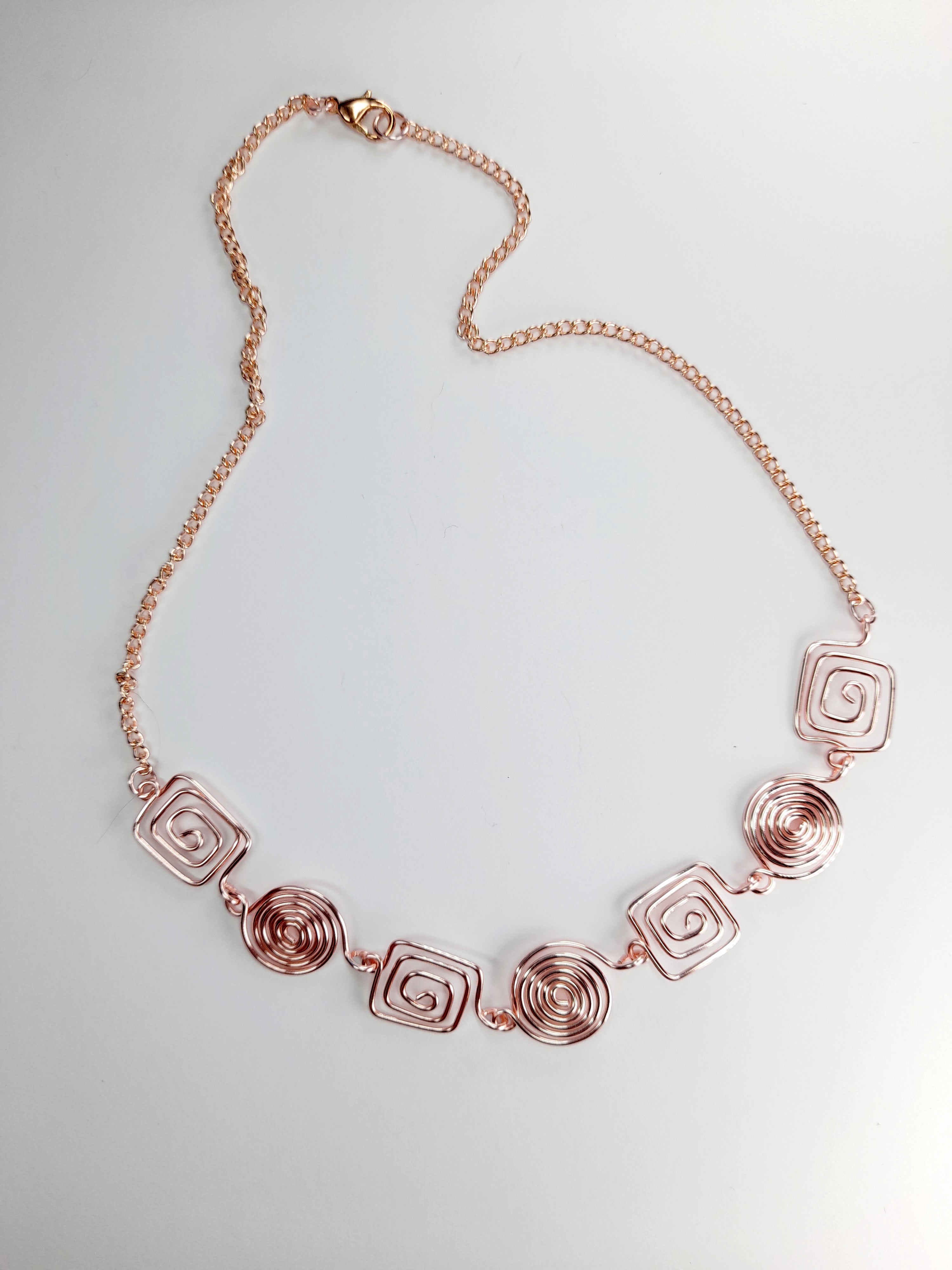 Super Swirly Rose Gold Round & Square Spiral Necklace