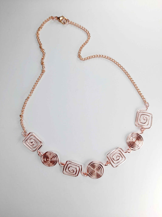 Super Swirly Rose Gold Round & Square Spiral Necklace