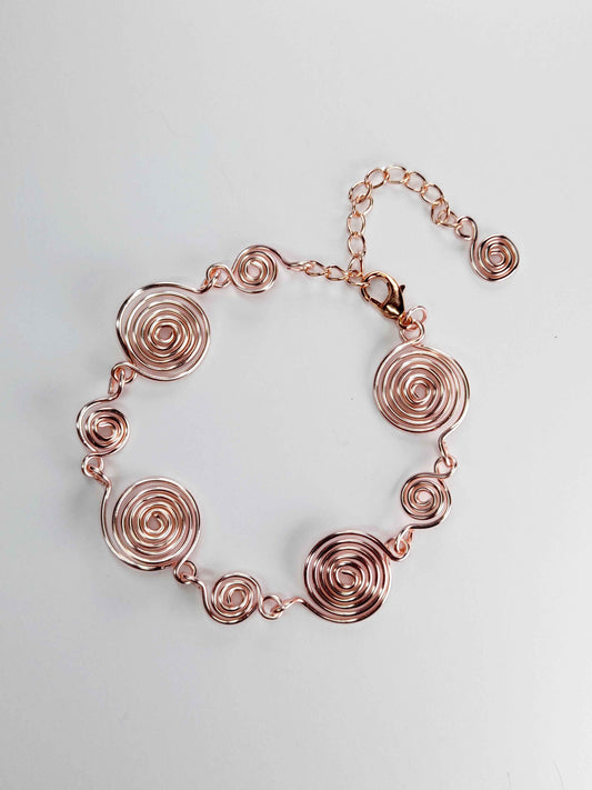 Handmade Rose Gold Spiral Bracelet, Elegant Swirly Statement Bracelet