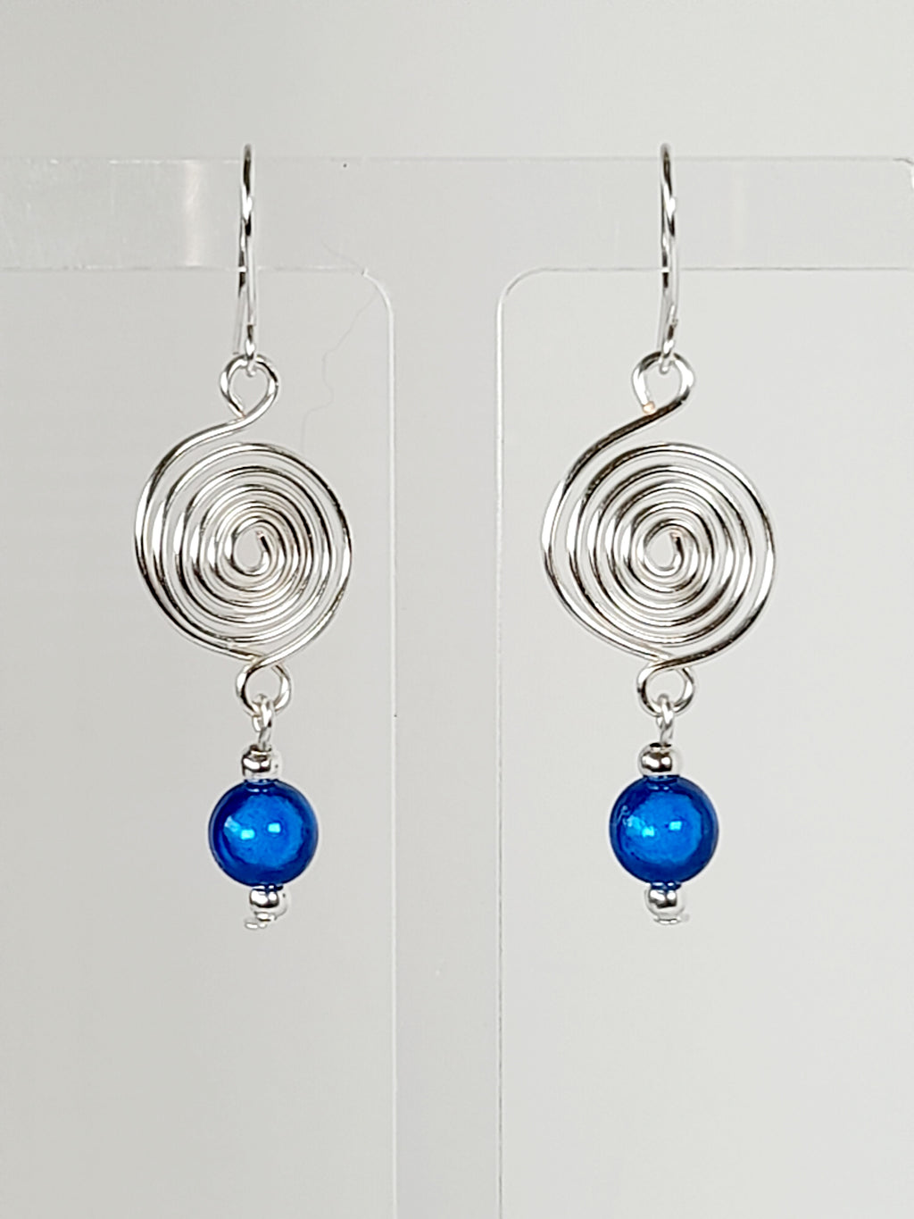 Handmade Silver &  Blue Spiral Earrings
