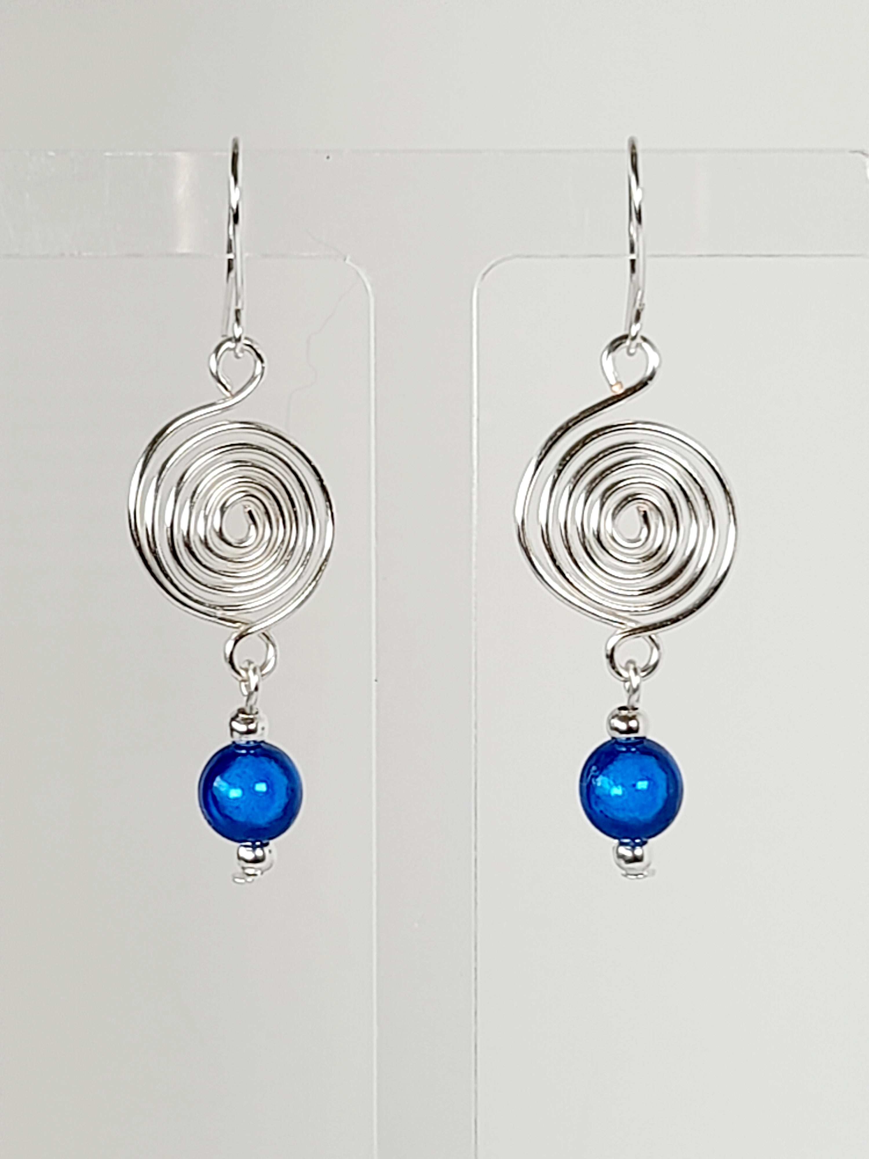 Handmade Silver &  Blue Spiral Earrings