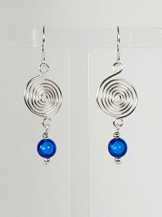 Handmade Silver &  Blue Spiral Earrings