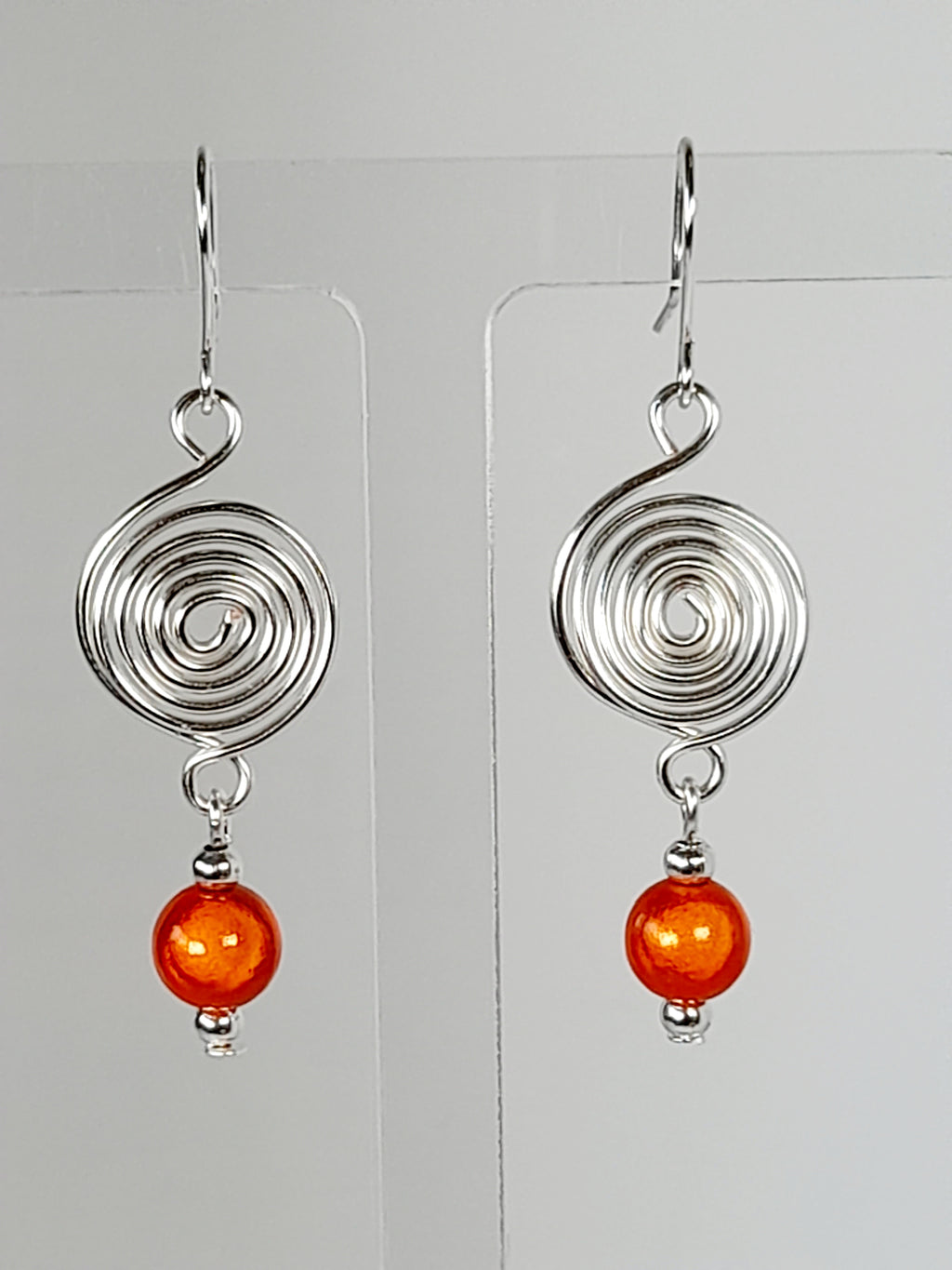 Handmade Silver & Orange Spiral Earrings