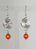 Handmade Silver & Orange Spiral Earrings
