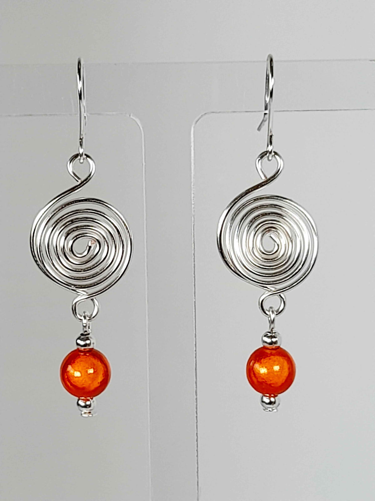 Handmade Silver & Orange Spiral Earrings