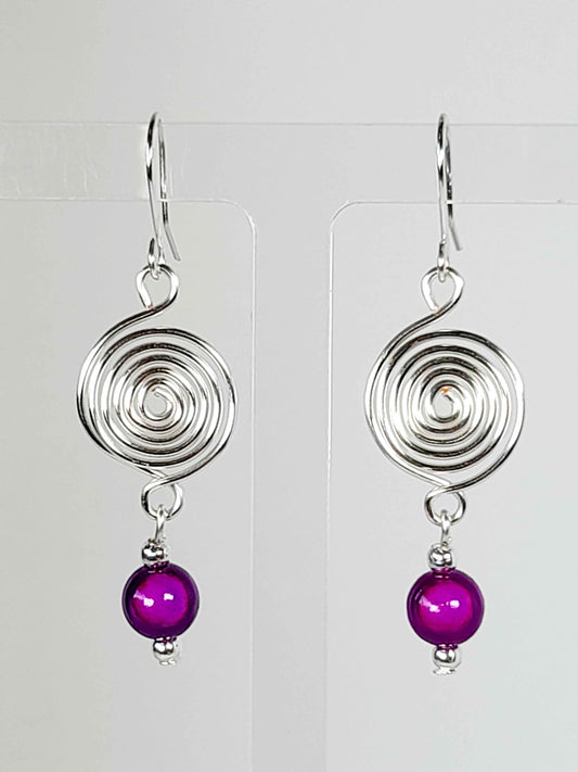 Handmade Silver & Purple Spiral Earrings