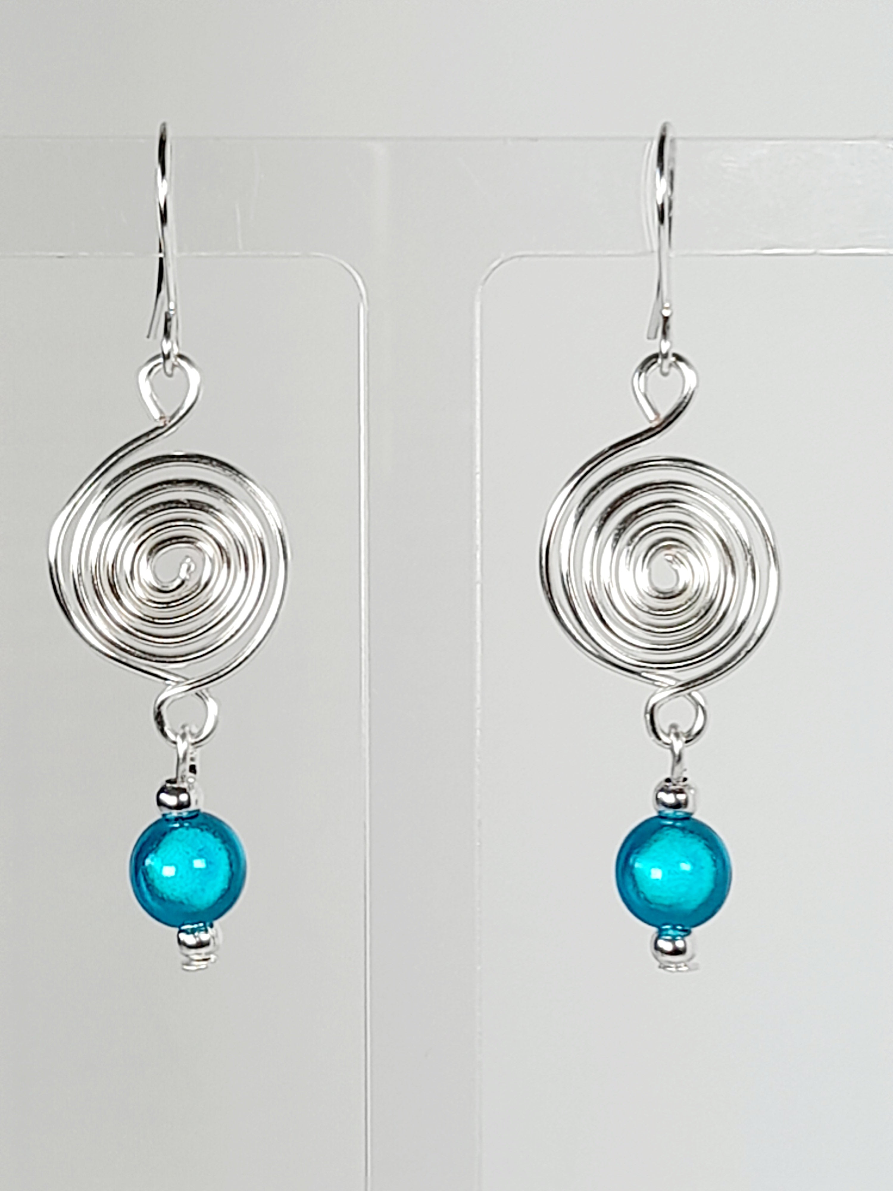 Handmade Silver &  Turquoise Spiral Earrings