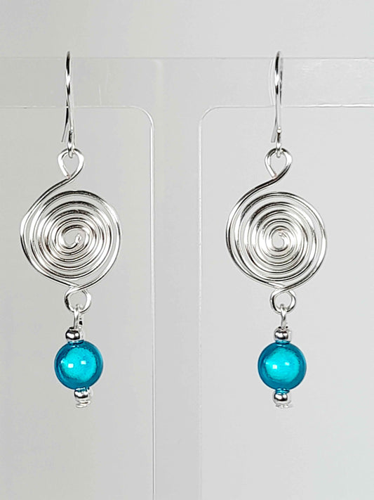 Handmade Silver &  Turquoise Spiral Earrings