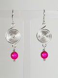 Handmade Silver & Hot Pink Spiral Earrings