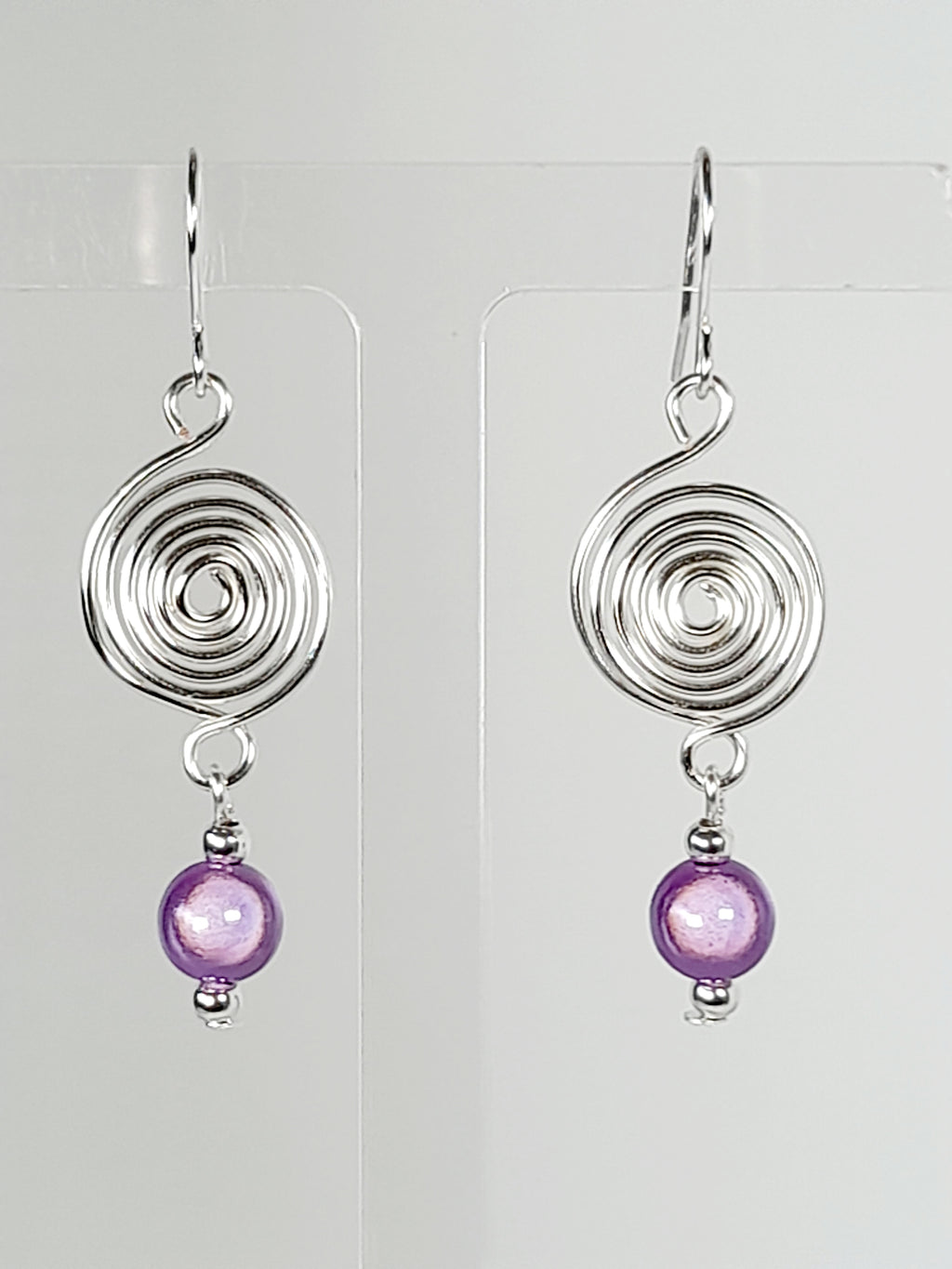 Handmade Silver & Lilac Spiral Earrings