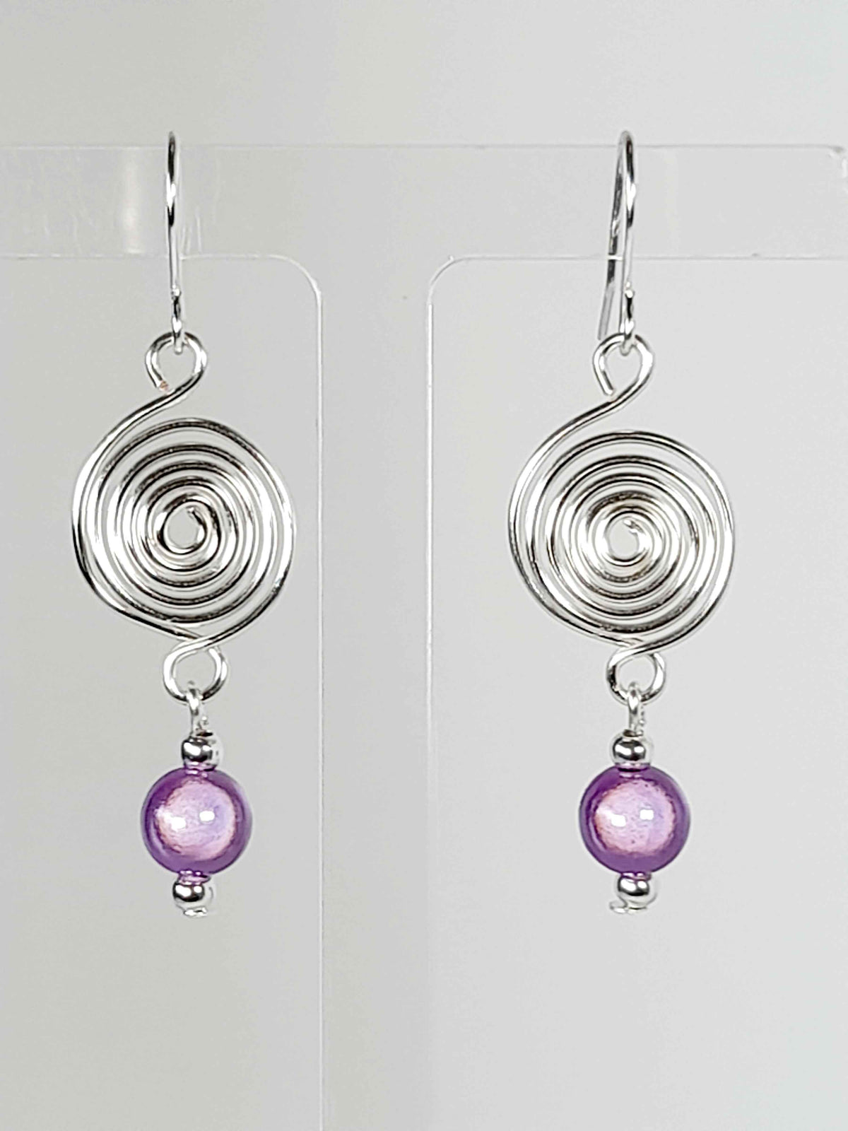 Handmade Silver & Lilac Spiral Earrings