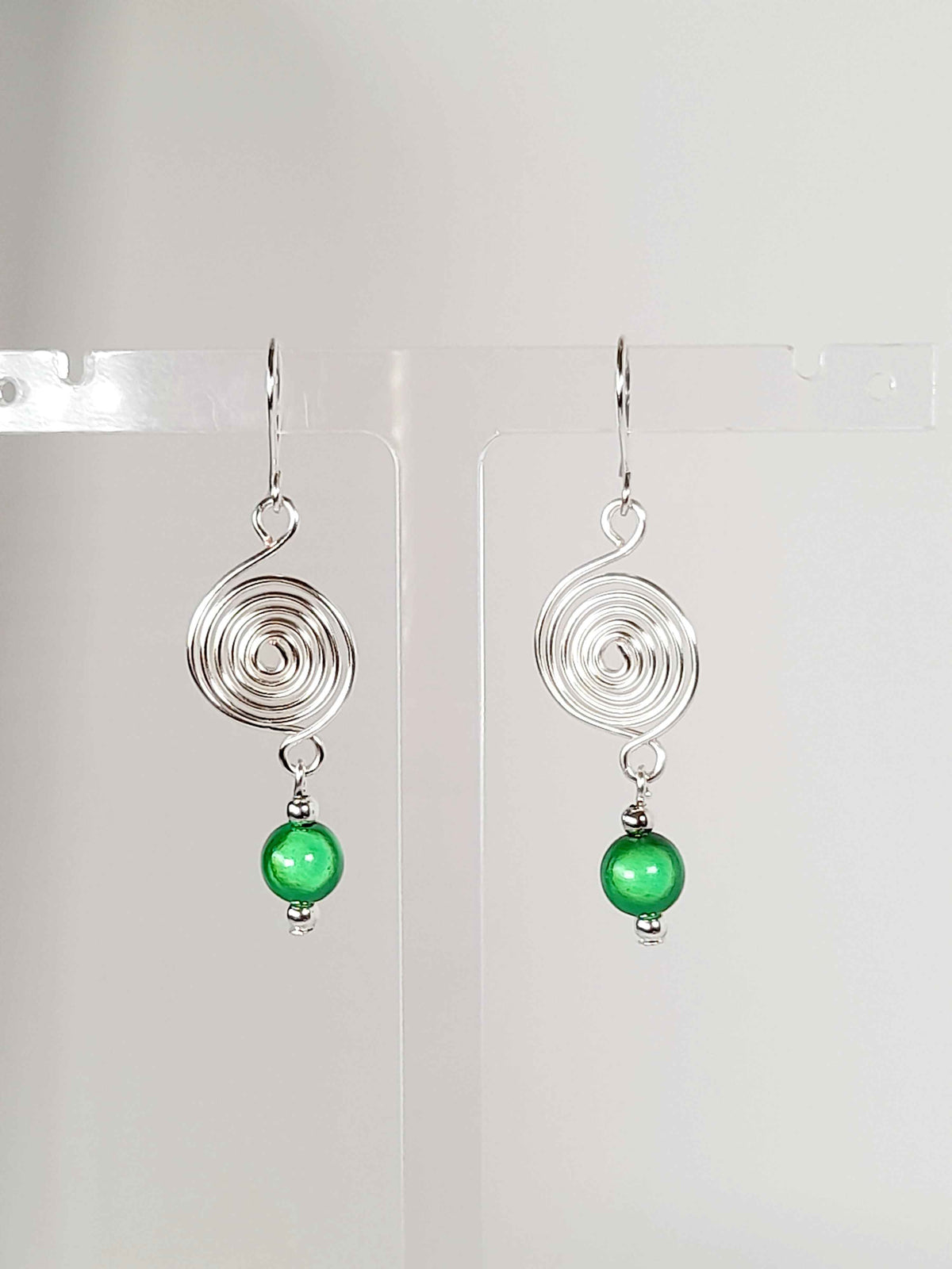 Handmade Silver & Green Spiral Earrings
