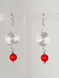 Handmade Silver & Red Spiral Earrings