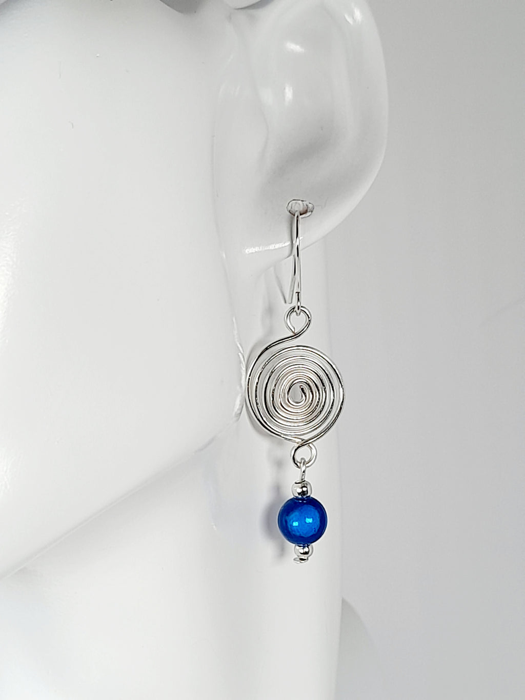 Handmade Silver &  Blue Spiral Earrings