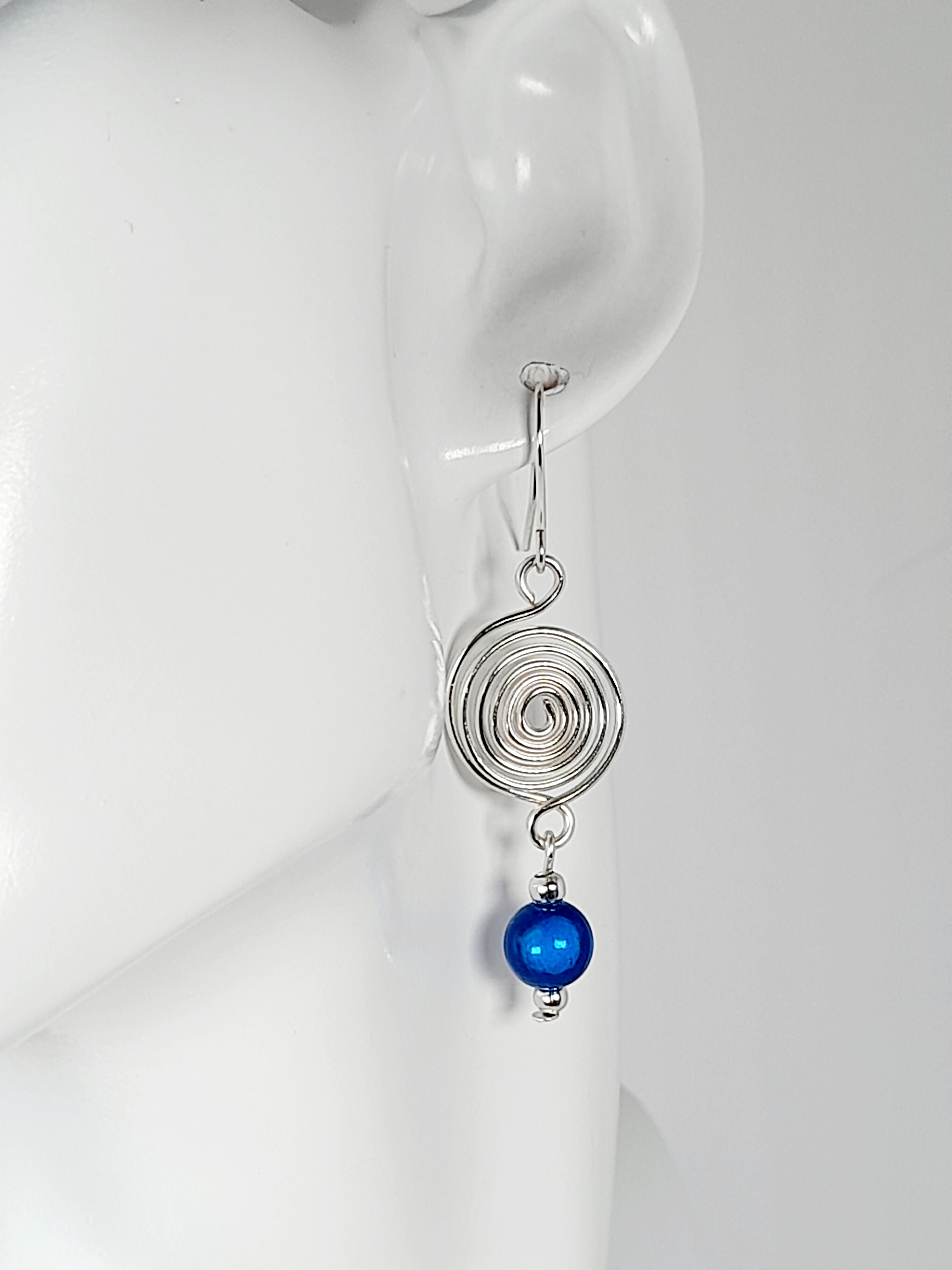Handmade Silver &  Blue Spiral Earrings