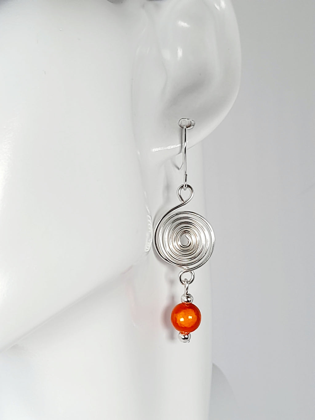Handmade Silver & Orange Spiral Earrings