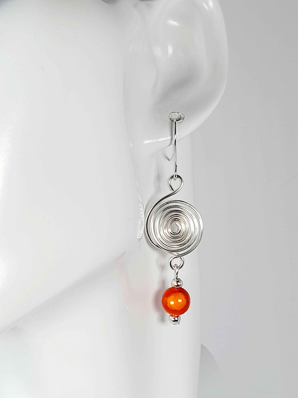 Handmade Silver & Orange Spiral Earrings