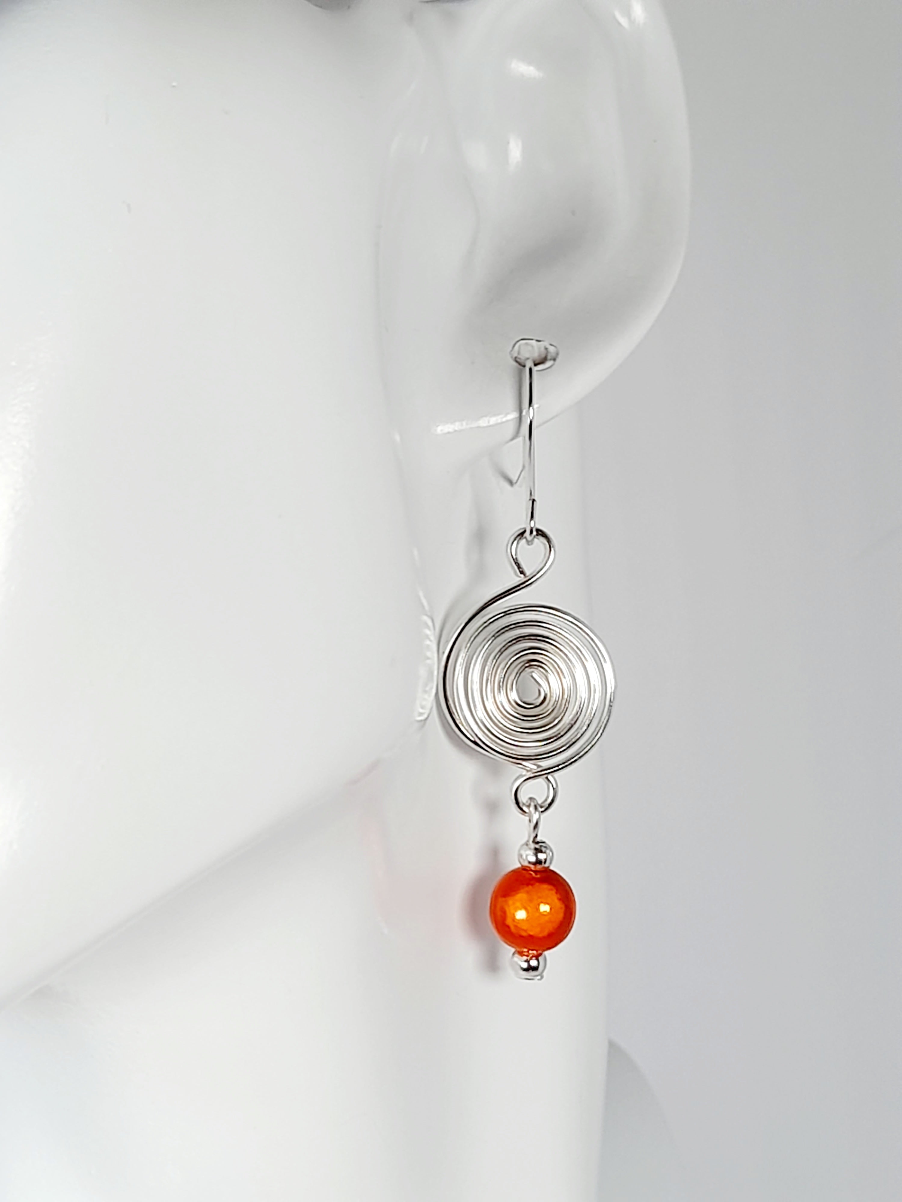 Handmade Silver & Orange Spiral Earrings