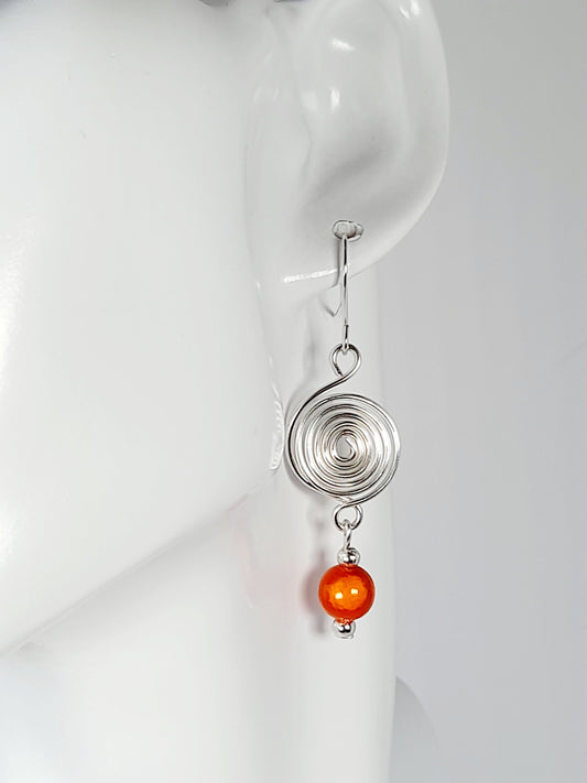 Handmade Silver & Orange Spiral Earrings