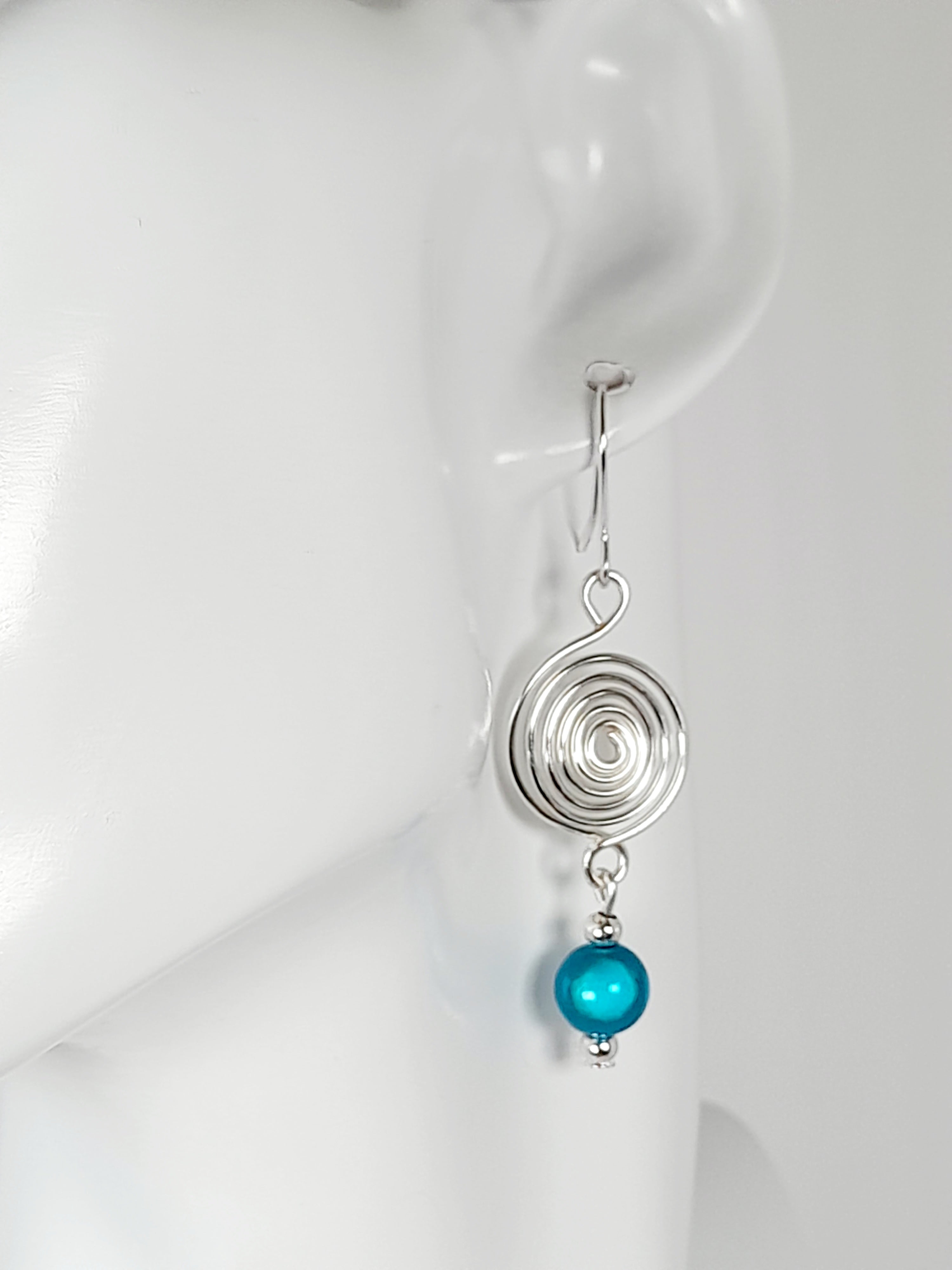Handmade Silver &  Turquoise Spiral Earrings