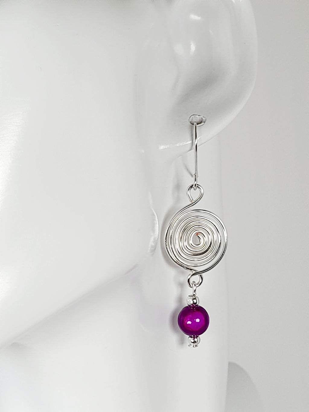 Handmade Silver & Purple Spiral Earrings