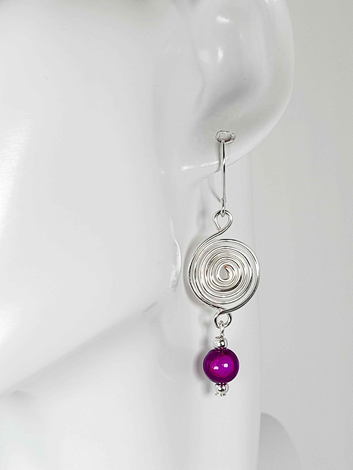 Handmade Silver & Purple Spiral Earrings