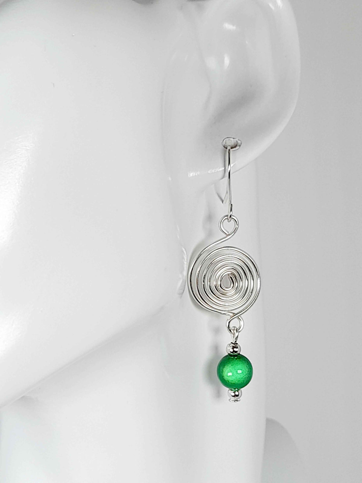 Handmade Silver & Green Spiral Earrings