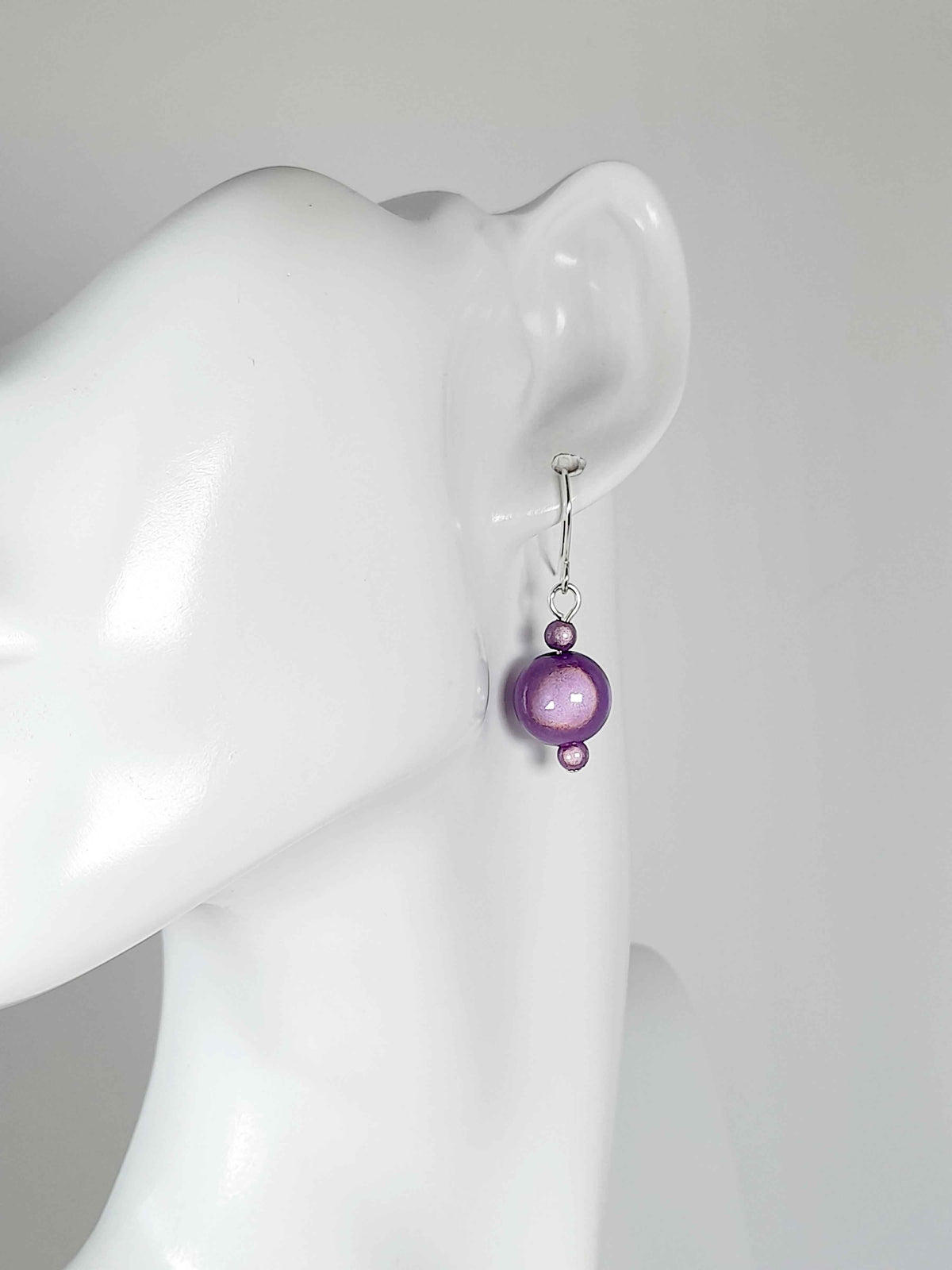 Handmade Silver Dangle Earrings with Lilac Luminescent Beads