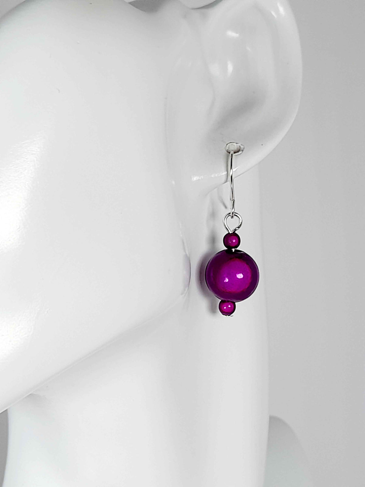 Handmade Silver Dangle Earrings with Purple Luminescent Beads