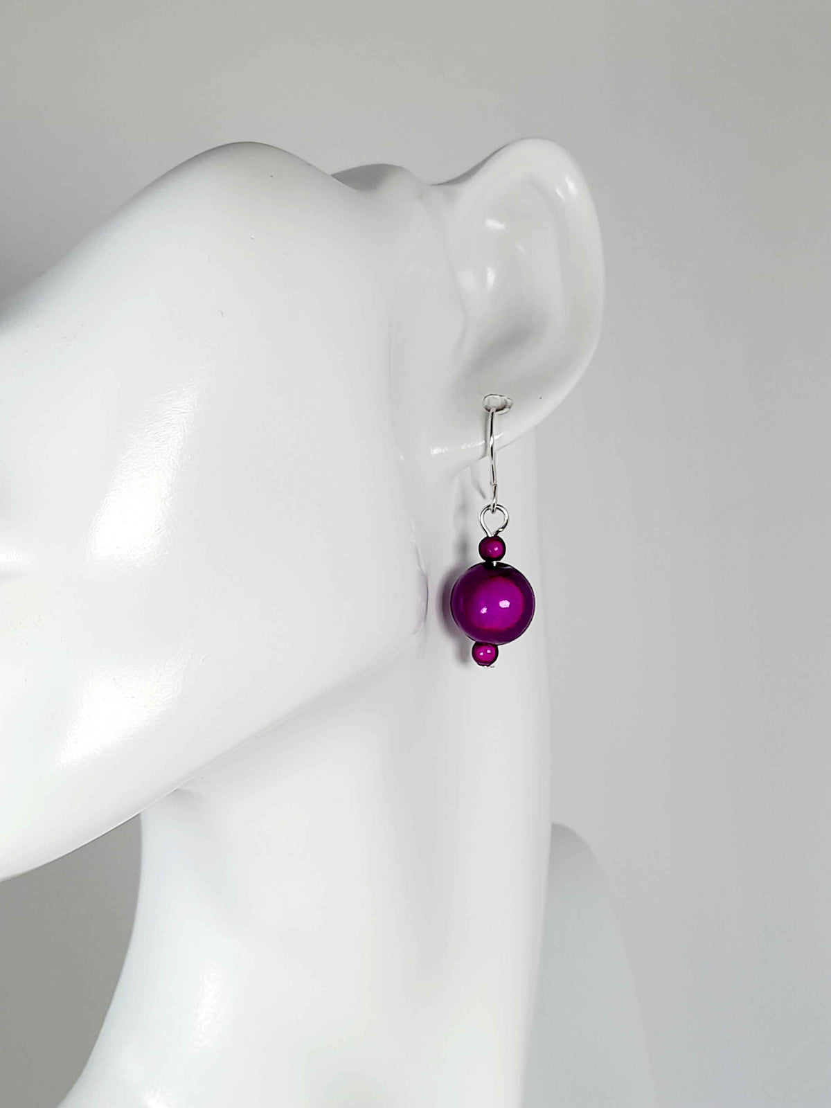 Handmade Silver Dangle Earrings with Purple Luminescent Beads