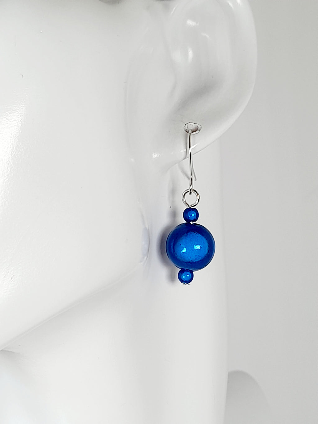 Handmade Silver Dangle Earrings with Blue Luminescent Beads