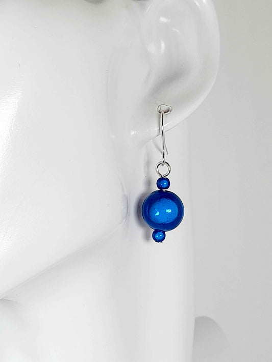 Handmade Silver Dangle Earrings with Blue Luminescent Beads