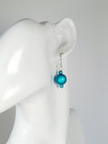 Handmade Silver Dangle Earrings with Turquoise Luminescent Beads