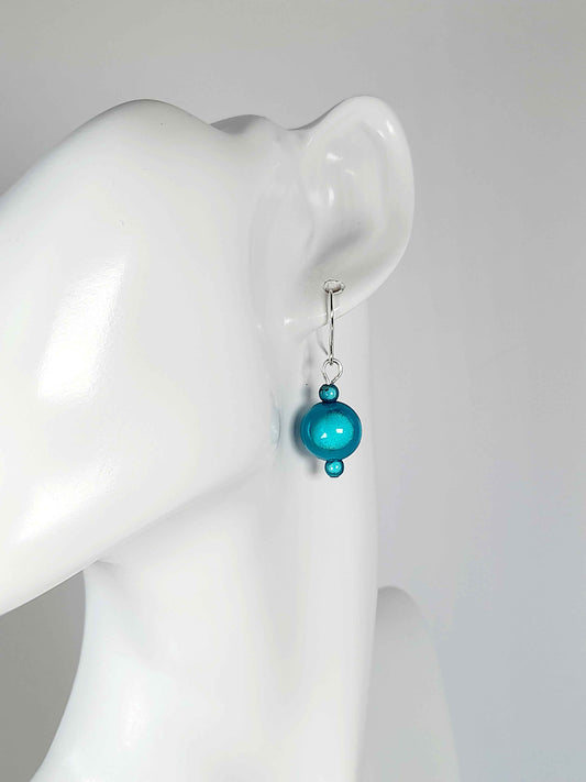 Handmade Silver Dangle Earrings with Turquoise Luminescent Beads