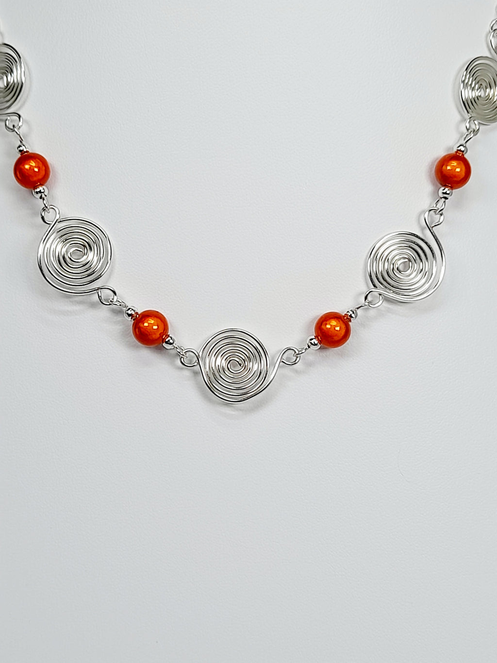 Bright Orange Spiral Necklace, Handmade & Lightweight