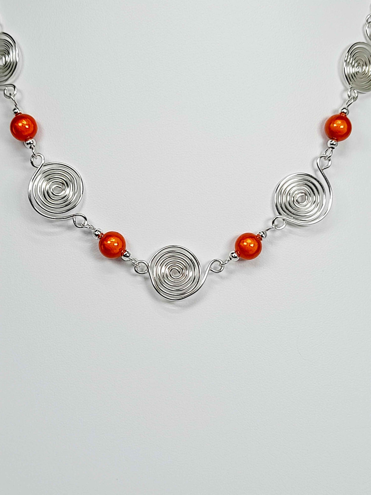 Bright Orange Spiral Necklace, Handmade & Lightweight
