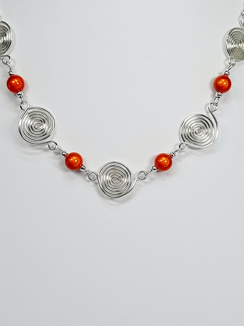 Bright Orange Spiral Necklace, Handmade & Lightweight