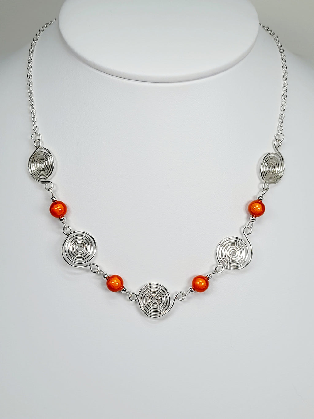 Bright Orange Spiral Necklace, Handmade & Lightweight