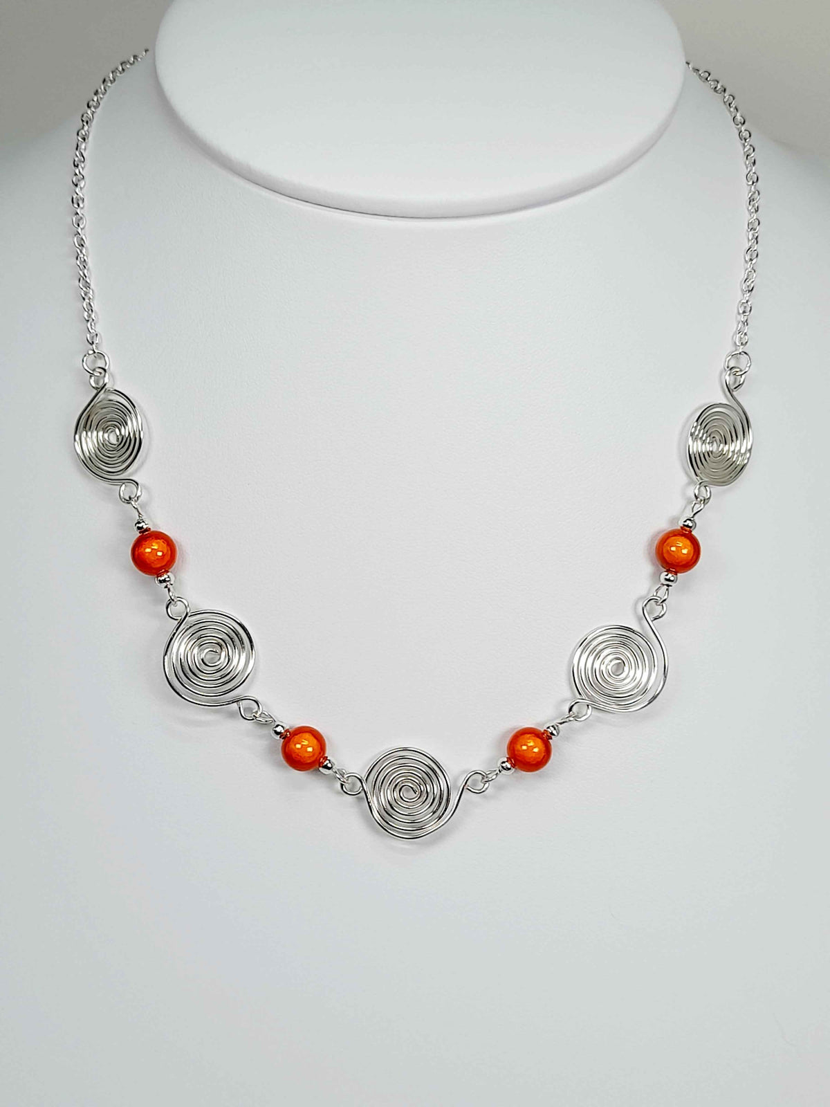 Bright Orange Spiral Necklace, Handmade & Lightweight